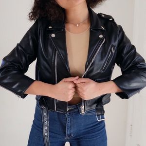 UNIF Cropped Faux Leather Moto Jacket